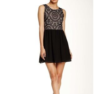 Want and Need Lace Top Black Nude Dress Medium